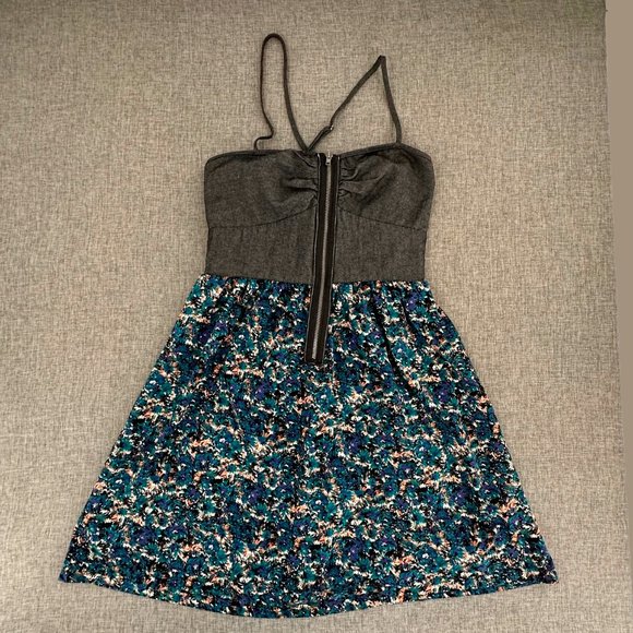 Johnny Martin Dress Spaghetti Straps Zipper Front Gray Teal Blue Small‎ Stretch - Picture 1 of 15